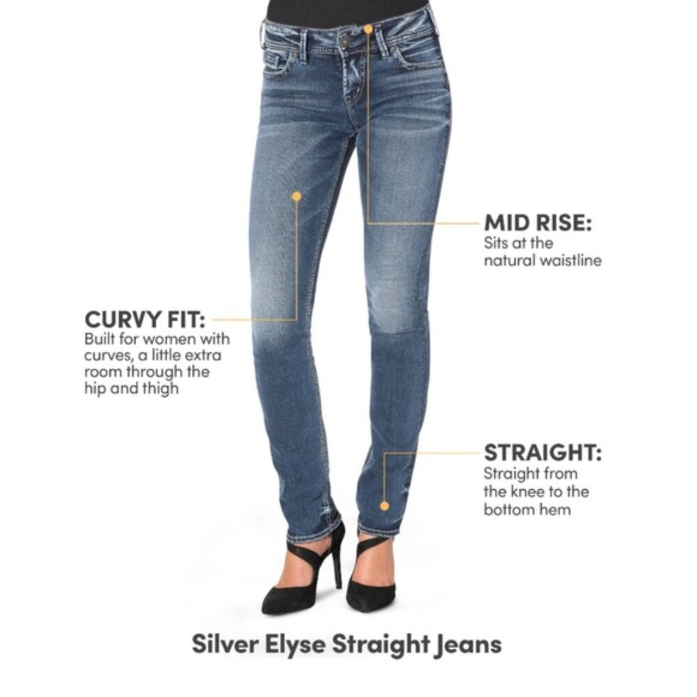 Silver Jeans Elyse Straight Leg 31 x 30 Stretch Mid Rise Curvy Fit - Picture 2 of 15